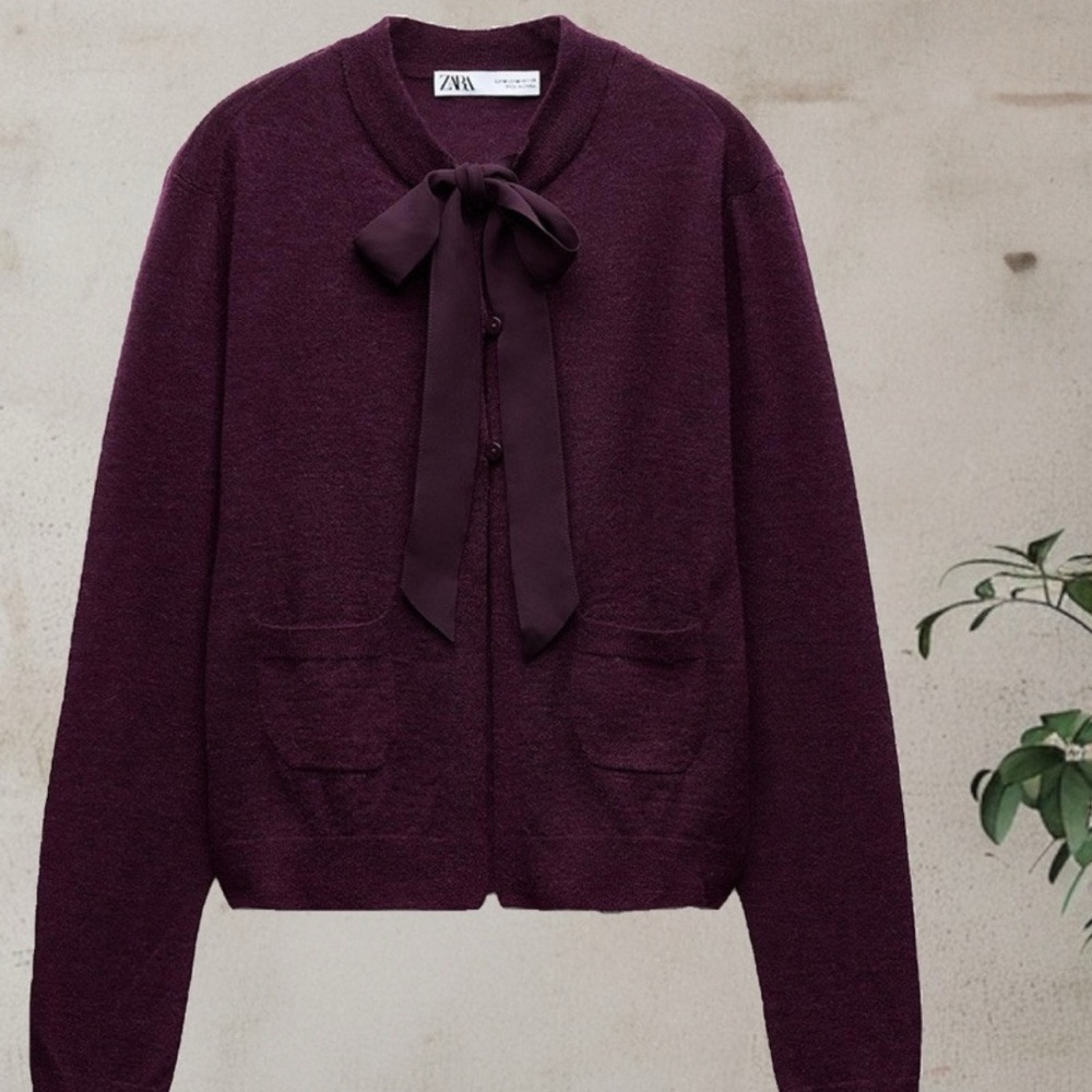 Zara tie purple cardigan